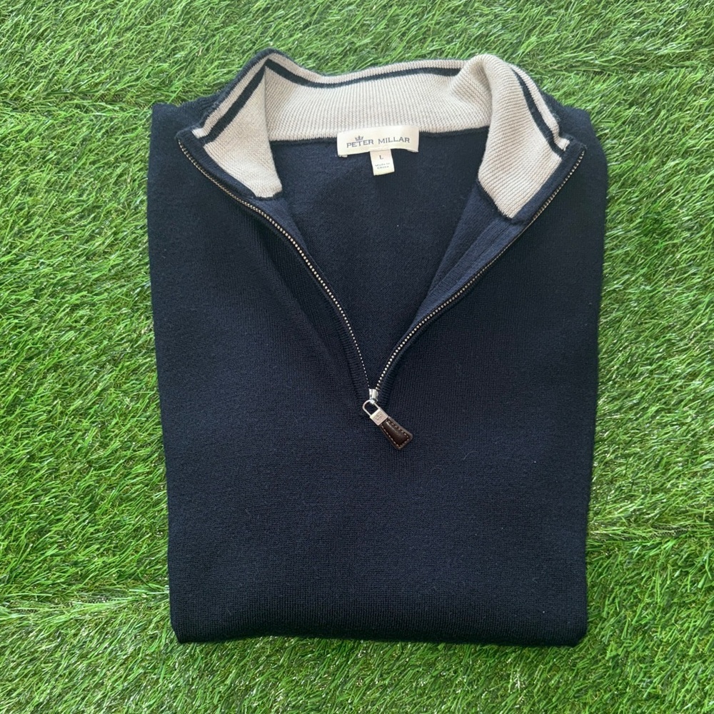 Peter Millar Men's Dark Blue Zip-Up Vest Sweater